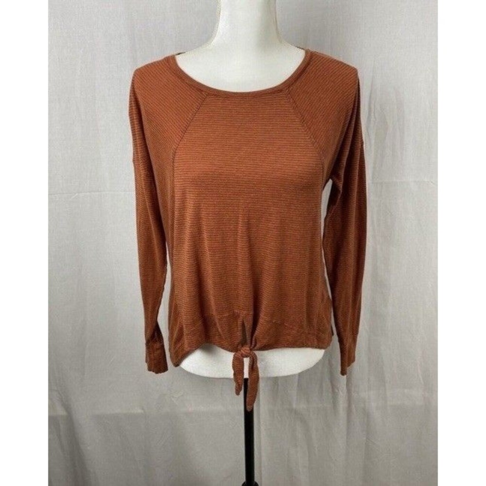 Prana Raglan Long Sleeve Knot Front Striped Yoga Travel Lightweight Top -Size XS